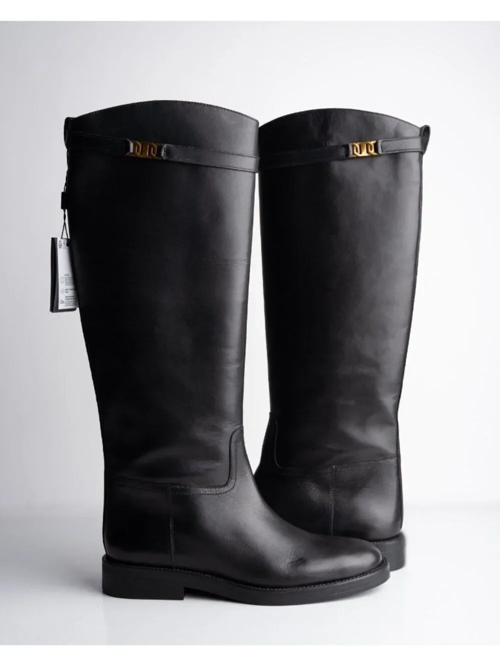 Massimo Dutti Womens Leather Knee High Riding Boots Black Sz US 9 EU 40 NWD